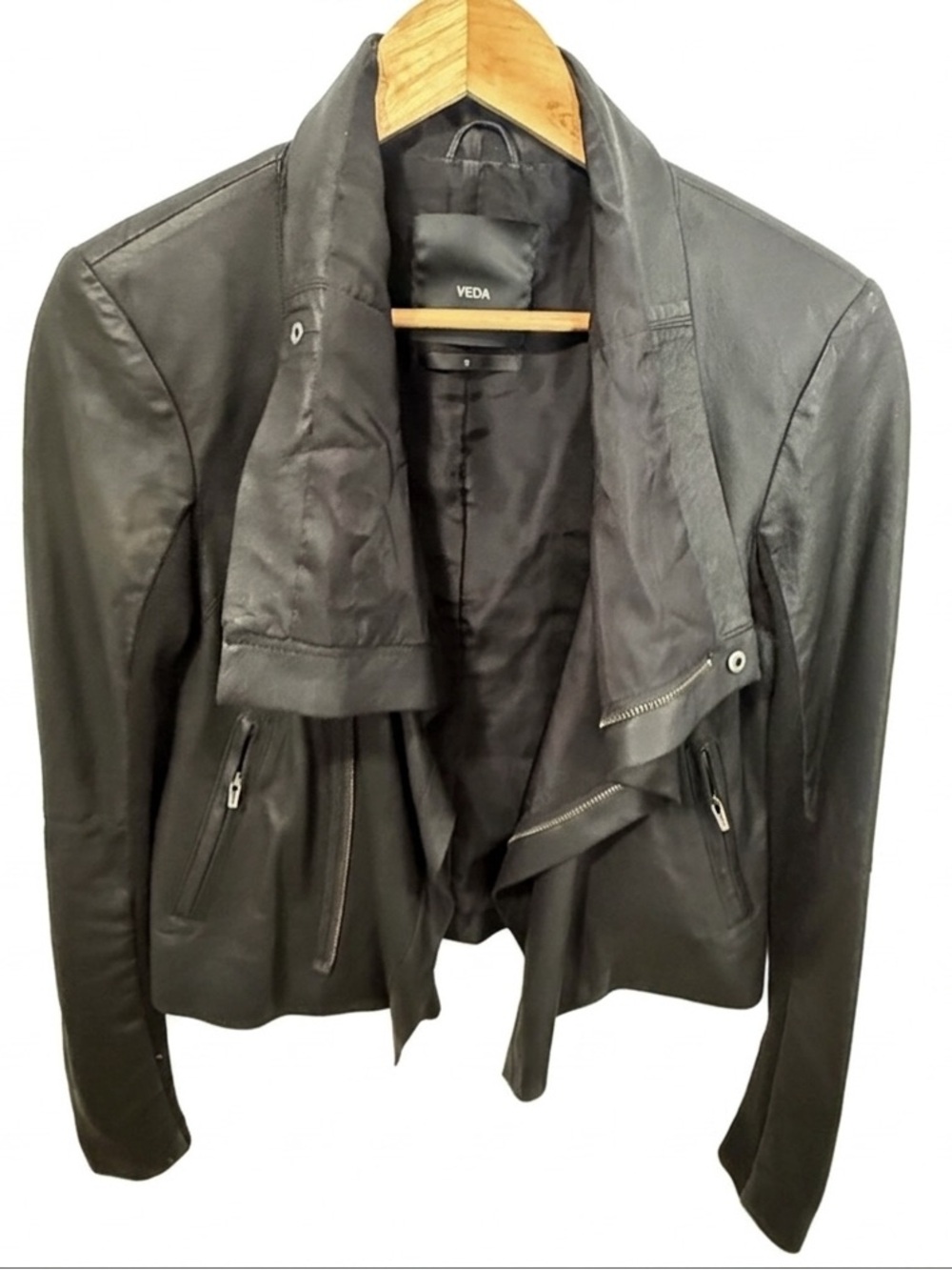 Veda Black Genuine Leather Motorcycle Jacket Size Medium